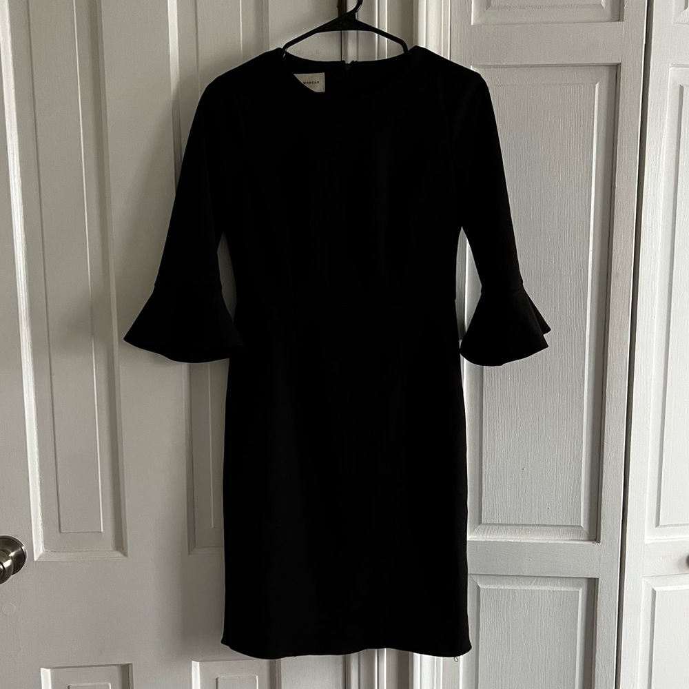 Midi Black Dress with Puff Sleeve